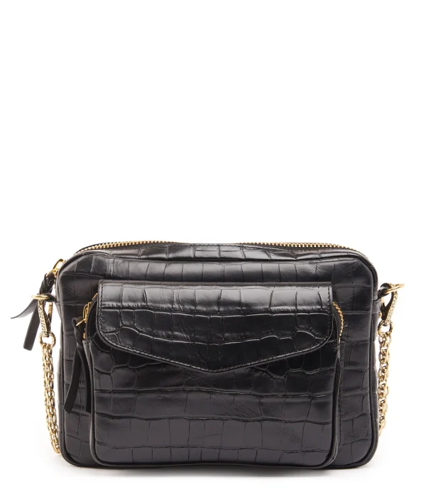 SOLDES TOUT À Sac Big Charly Cuir Embossé Croco Noir, Collaboration Lulli X Claris Virot 1