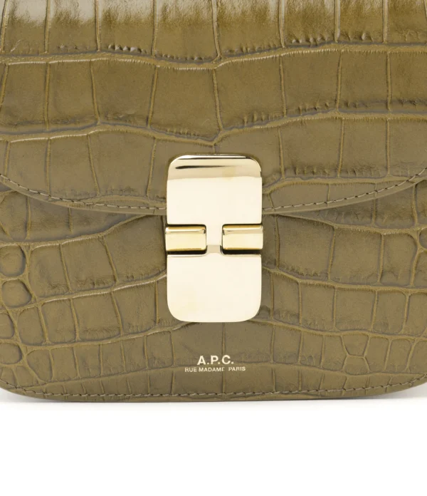 A.P.C. Sac Grace Mini Cuir Embossé Croco Olive garantis authentique 5