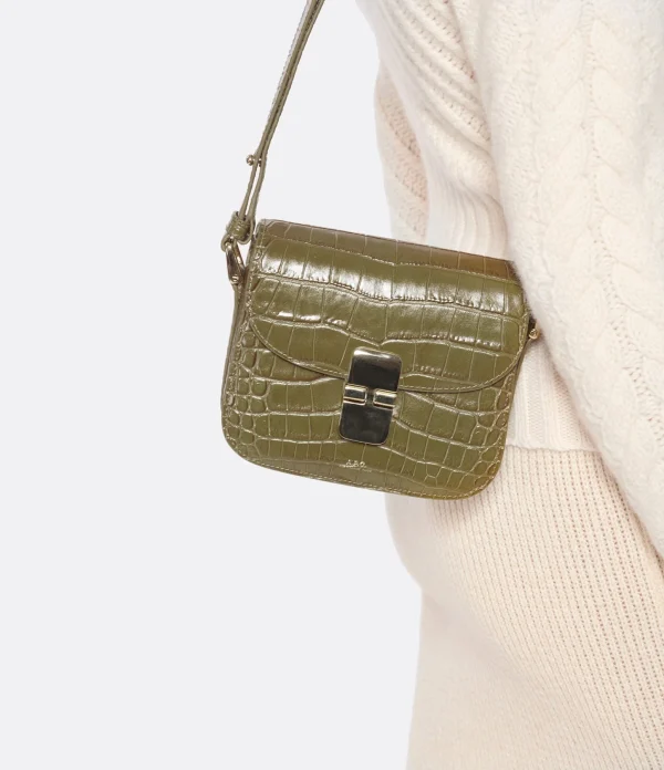 A.P.C. Sac Grace Mini Cuir Embossé Croco Olive garantis authentique 6