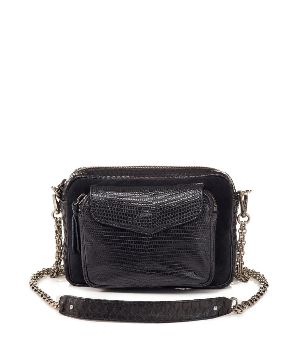 CLARIS VIROT Sac Charly Python Noir Suédé prix pas cher 1