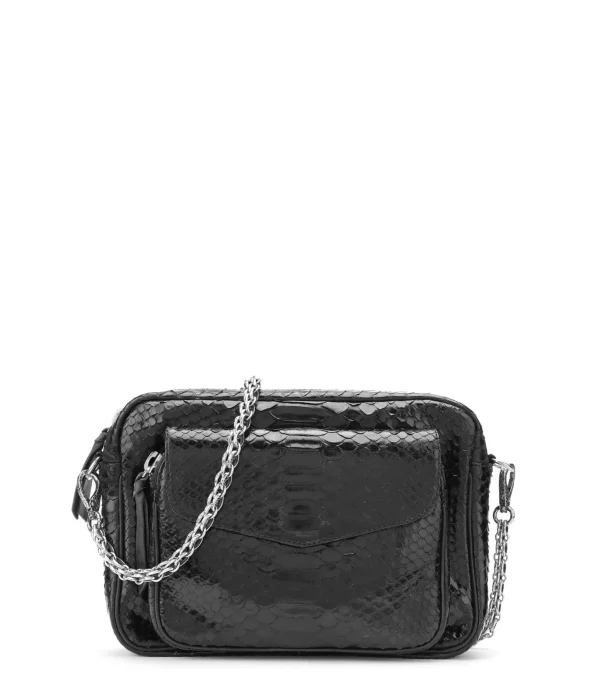 CLARIS VIROT Sac Charly Python Noir Chaîne Argenté Nouveau 1