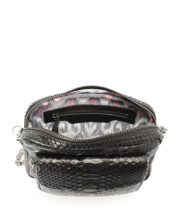 CLARIS VIROT Sac Charly Python Noir Chaîne Argenté Nouveau 4