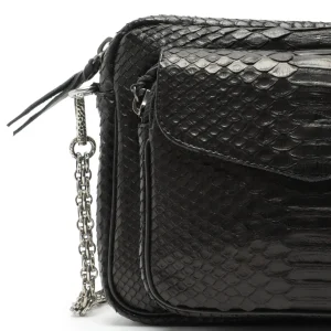 CLARIS VIROT Sac Charly Python Noir Chaîne Argenté Nouveau 14