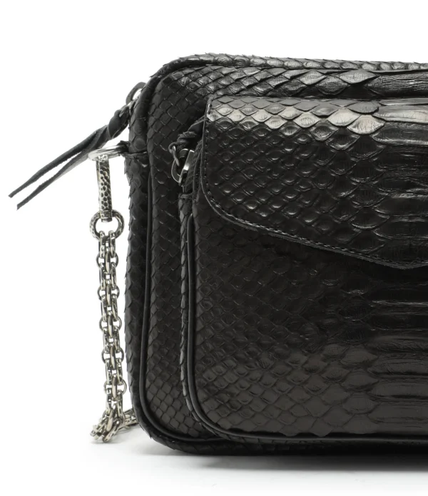 CLARIS VIROT Sac Charly Python Noir Chaîne Argenté Nouveau 5