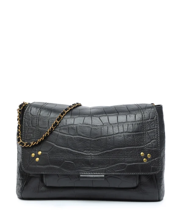 fashion pas cher JEROME DREYFUSS Sac Lulu M Cuir Croco Noir 1