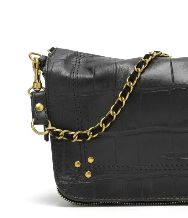 ﻿soldes JEROME DREYFUSS Sac Bobi S Cuir Croco Noir 5