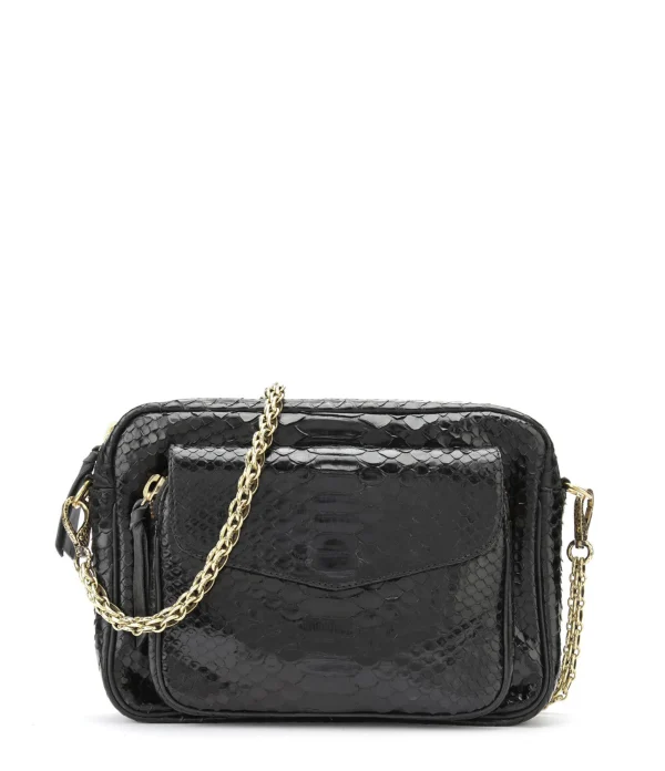 pas cher en ligne CLARIS VIROT Sac Charly Python Noir Chaîne Or 1