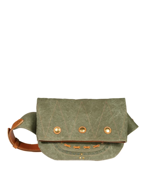 vente en ligne pas cher JEROME DREYFUSS Sac Jerry Banane Coton Cuir Kaki 4