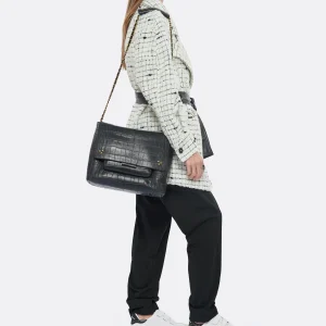 mode JEROME DREYFUSS Sac Lulu XL Cuir Croco Noir 21