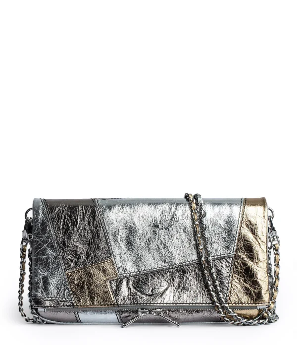 ZADIG & VOLTAIRE Sac Rock Vintage Metal Patchwork Cuir Argenté pas cher en vente 1