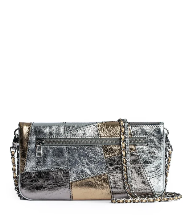 ZADIG & VOLTAIRE Sac Rock Vintage Metal Patchwork Cuir Argenté pas cher en vente 4