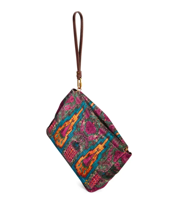 JEROME DREYFUSS Pochette Clic Clac L Soft Velours Imprimé Ikat, Capsule Velours grande qualité 4