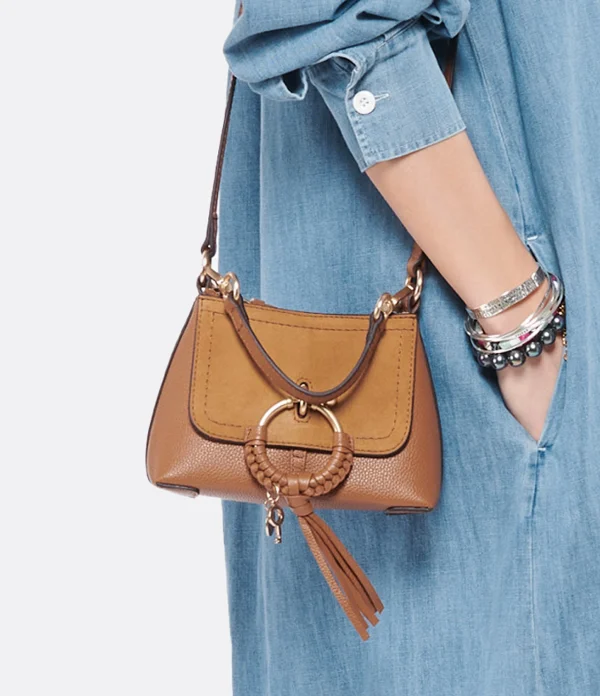 SEE BY CHLOE Sac Joan Mini Double Cuir Caramel marque pas cher en ligne 6