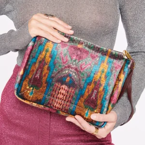 JEROME DREYFUSS Pochette Clic Clac L Soft Velours Imprimé Ikat, Capsule Velours grande qualité 13