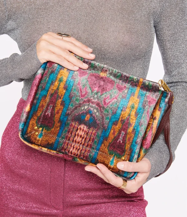 JEROME DREYFUSS Pochette Clic Clac L Soft Velours Imprimé Ikat, Capsule Velours grande qualité 5