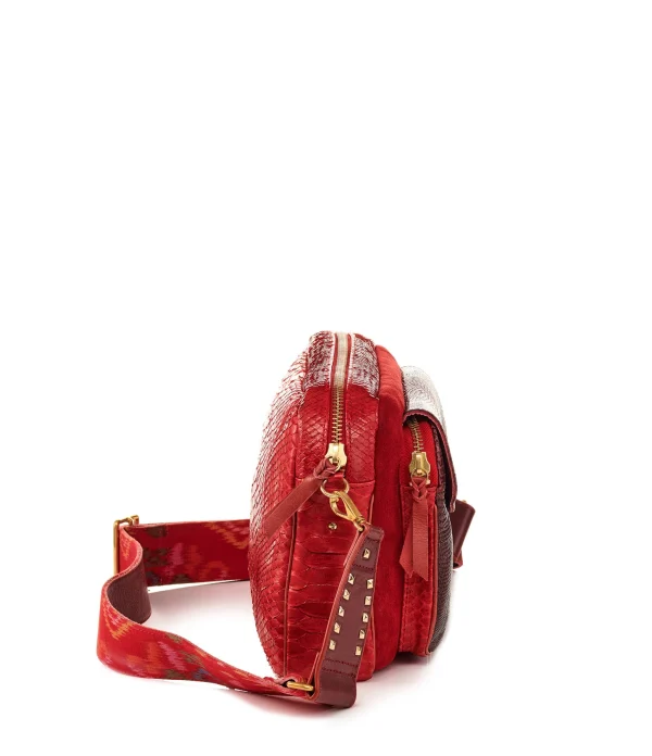 SOLDES TOUT À CLARIS VIROT Sac Jumbo Charly Bandoulière Python Lézard Rouge 3