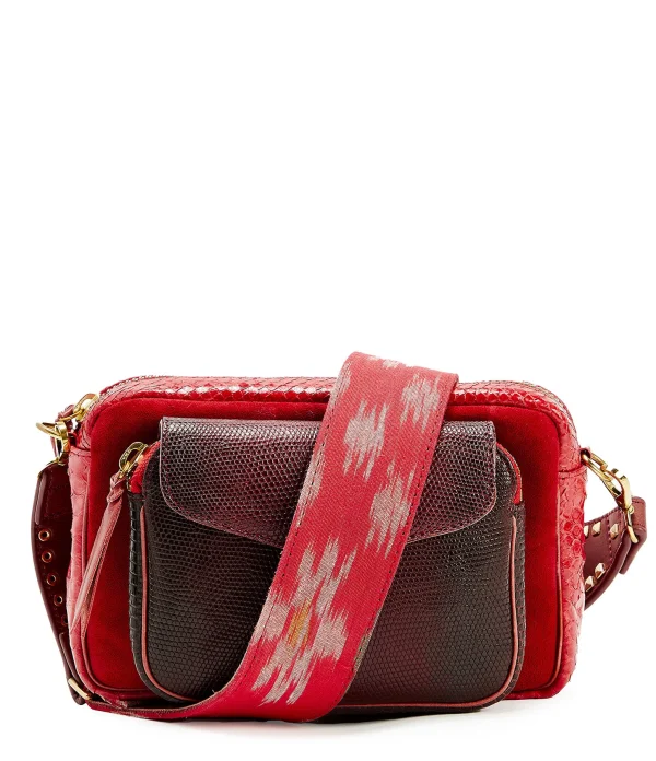 vente luxe pas cher CLARIS VIROT Sac Charly Bandoulière Python Rouge 1