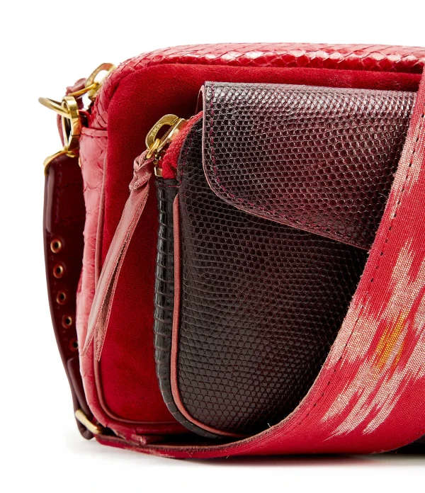 vente luxe pas cher CLARIS VIROT Sac Charly Bandoulière Python Rouge 5