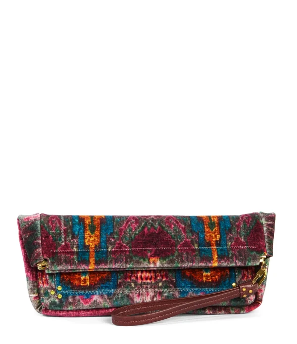 JEROME DREYFUSS Pochette Clic Clac XL Soft Velours Imprimé Ikat, Capsule Velours pas cher en vente 1