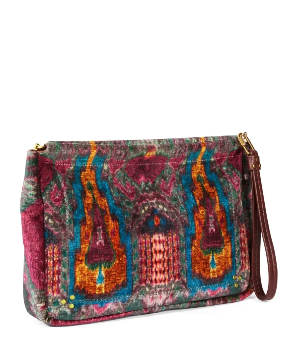 JEROME DREYFUSS Pochette Clic Clac XL Soft Velours Imprimé Ikat, Capsule Velours pas cher en vente 3