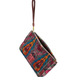 JEROME DREYFUSS Pochette Clic Clac XL Soft Velours Imprimé Ikat, Capsule Velours pas cher en vente 12