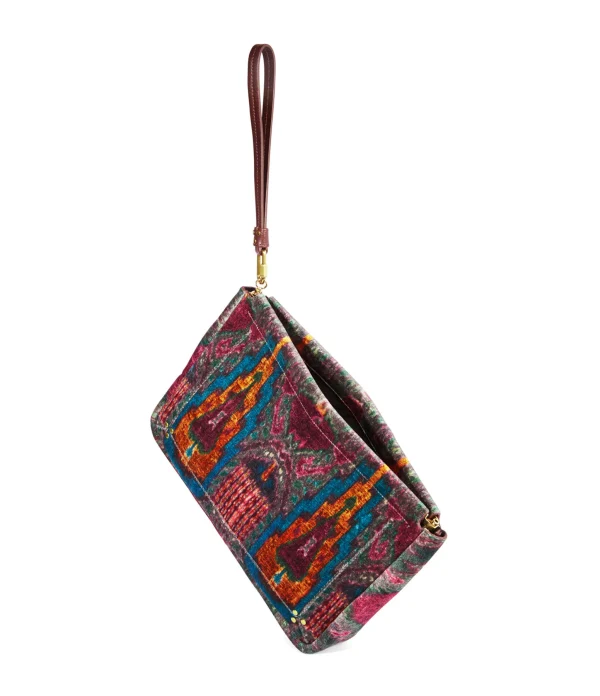 JEROME DREYFUSS Pochette Clic Clac XL Soft Velours Imprimé Ikat, Capsule Velours pas cher en vente 4