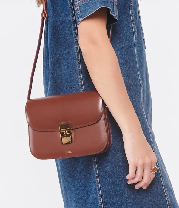 A.P.C. Sac Grace Small Cuir Lisse Noisette soldes luxe 6