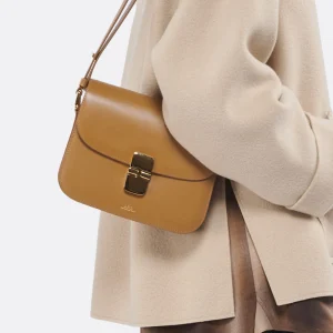 A.P.C. Sac Grace Small Cuir Lisse Camel Neuve avec étiquette 16