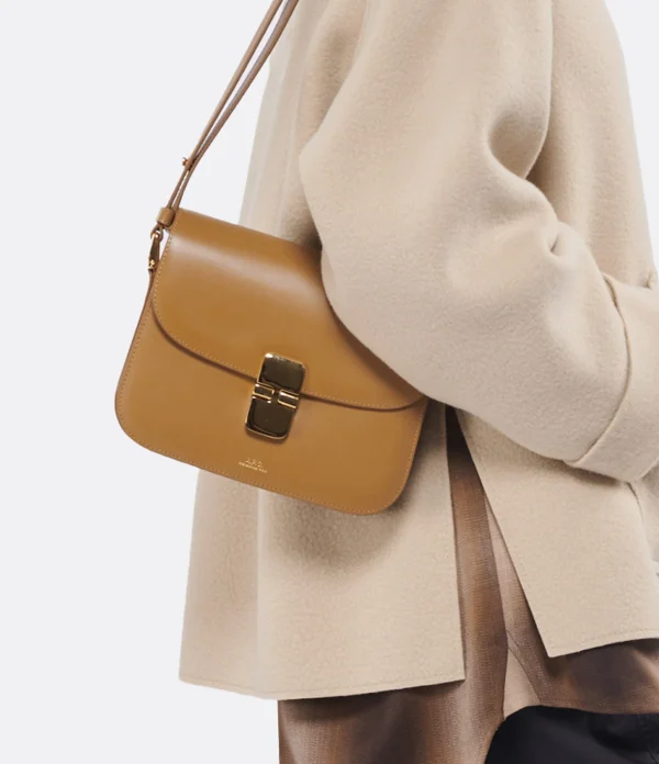 A.P.C. Sac Grace Small Cuir Lisse Camel Neuve avec étiquette 6