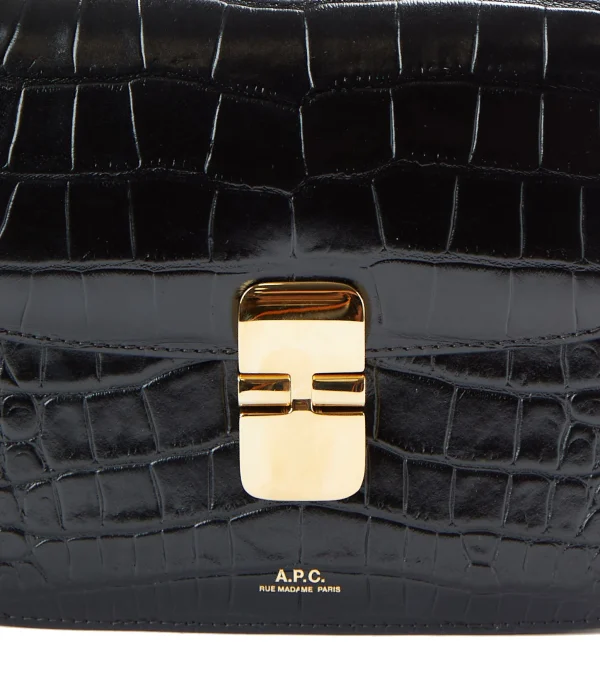 A.P.C. Sac Grace Small Cuir Embossé Croco Noir Retour Facile et Gratuit 5