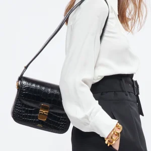 A.P.C. Sac Grace Small Cuir Embossé Croco Noir Retour Facile et Gratuit 16