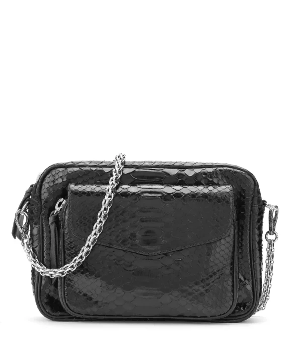 Livraison internationale CLARIS VIROT Sac Big Charly Python Chaîne Argentée Noir 1