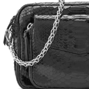 Livraison internationale CLARIS VIROT Sac Big Charly Python Chaîne Argentée Noir 11