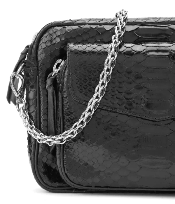 Livraison internationale CLARIS VIROT Sac Big Charly Python Chaîne Argentée Noir 4