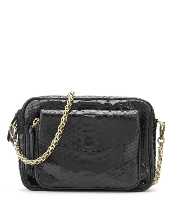 CLARIS VIROT Sac Big Charly Python Chaîne Dorée Noir prix pas cher 1