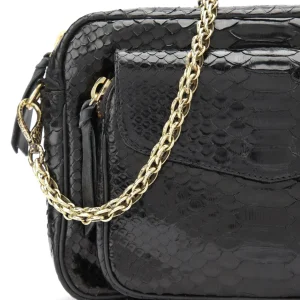 CLARIS VIROT Sac Big Charly Python Chaîne Dorée Noir prix pas cher 13