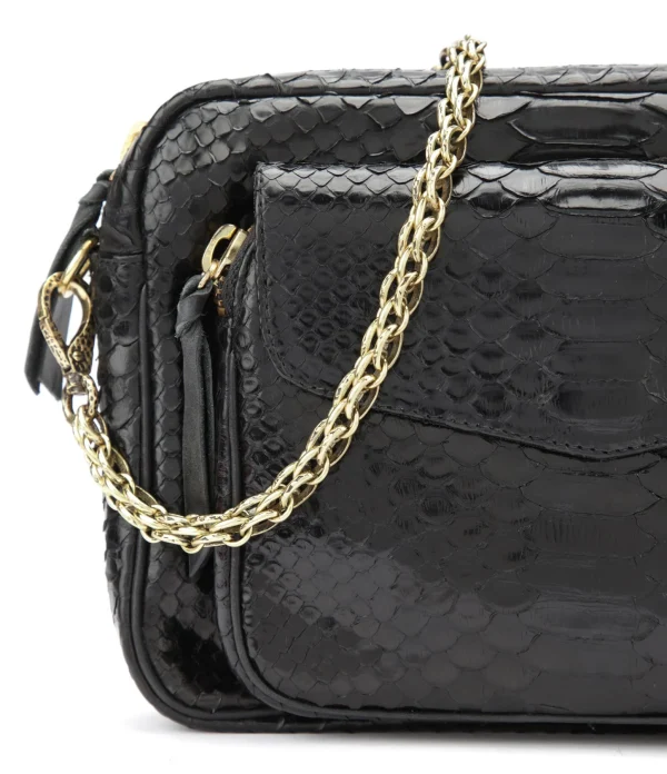 CLARIS VIROT Sac Big Charly Python Chaîne Dorée Noir prix pas cher 4