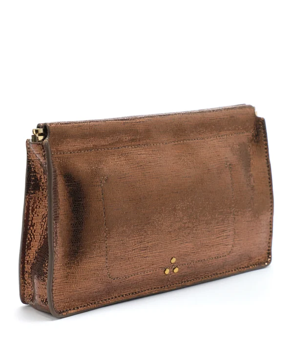 site pas cher JEROME DREYFUSS Pochette Clic Clac L Chèvre Lamé Bronze 3