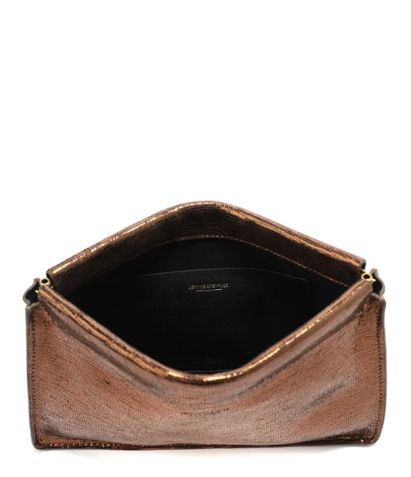 site pas cher JEROME DREYFUSS Pochette Clic Clac L Chèvre Lamé Bronze 4