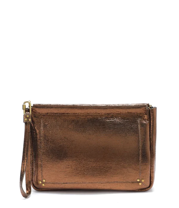 achat pas cher JEROME DREYFUSS Pochette Clic Clac L Soft Chèvre Lamé Bronze 1