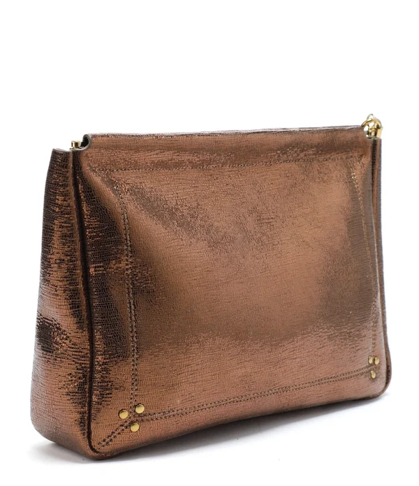 achat pas cher JEROME DREYFUSS Pochette Clic Clac L Soft Chèvre Lamé Bronze 3