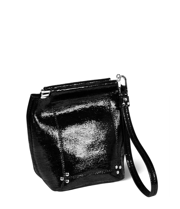 JEROME DREYFUSS Pochette Clic Clac S Soft Chèvre Lamé Noir authentiques 3