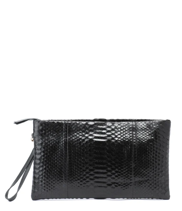 excellents soldes CLARIS VIROT Pochette Big Lou Python Noir 1