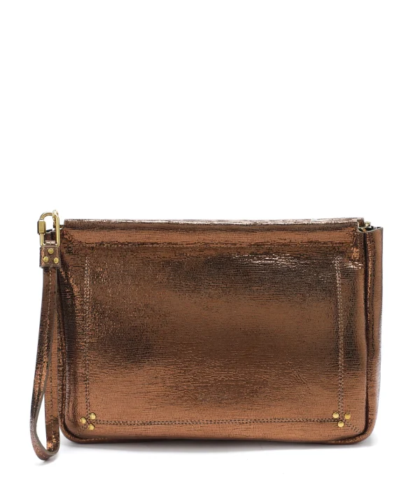 JEROME DREYFUSS Pochette Clic Clac XL Soft Chèvre Lamé Bronze authentiques 1