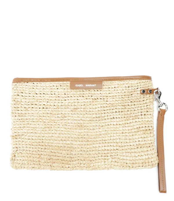 ISABEL MARANT Pochette Bora Raphia Naturel marque pas cher 1