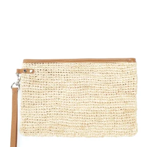 ISABEL MARANT Pochette Bora Raphia Naturel marque pas cher 9