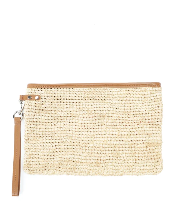 ISABEL MARANT Pochette Bora Raphia Naturel marque pas cher 3