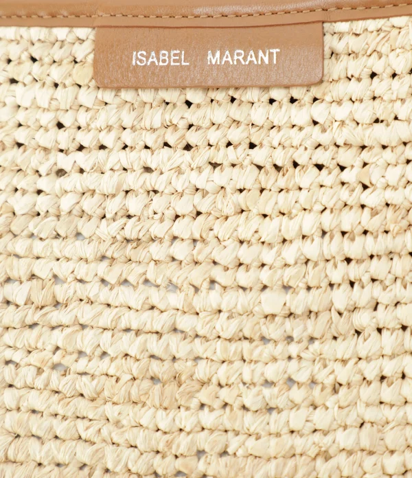 ISABEL MARANT Pochette Bora Raphia Naturel marque pas cher 4