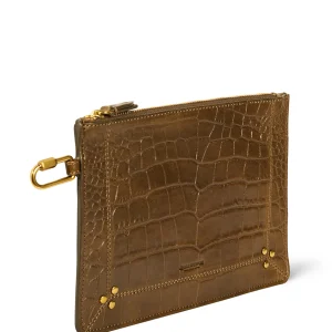 soldes pas cher JEROME DREYFUSS Pochette Popoche M Agneau Croco Kaki 9