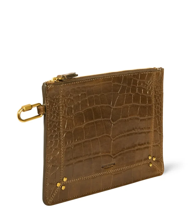 soldes pas cher JEROME DREYFUSS Pochette Popoche M Agneau Croco Kaki 3